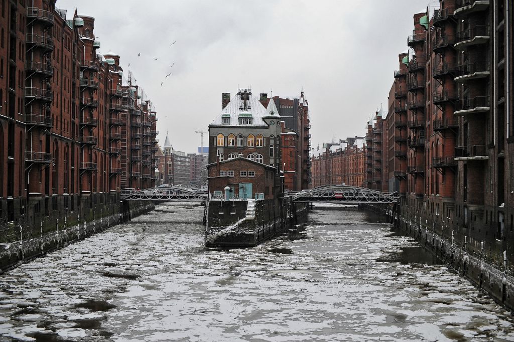 Die historische Hamburger Speicherstadt im Winter